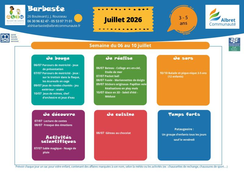 ALSH barbaste planning vacances 6 10 juillet 3 5 ans