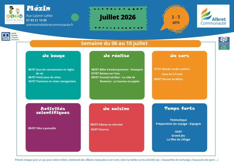 ALSH mezin planning vacances 6 10 juillet 3 5 ans