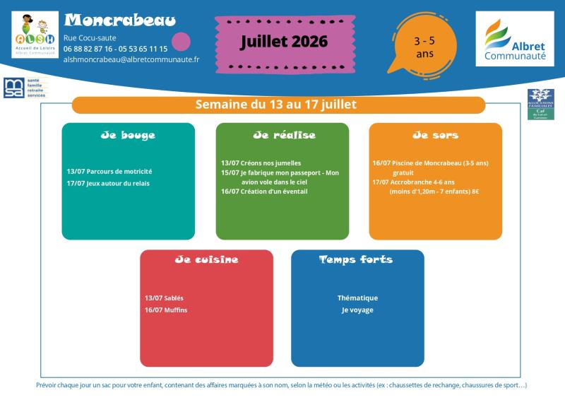 ALSH moncrabeau planning vacances 13 17 juillet 3 5 ans