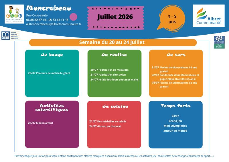 ALSH moncrabeau planning vacances 20 24 juillet 3 5 ans