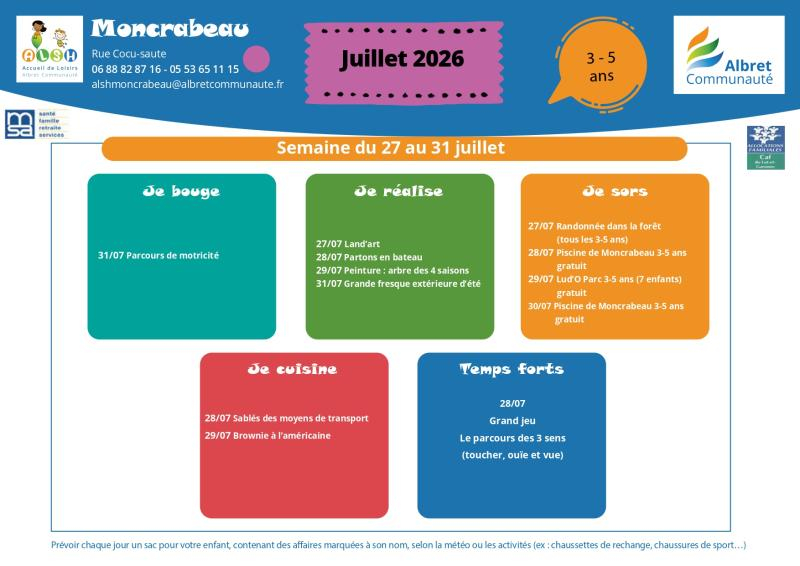 ALSH moncrabeau planning vacances 27 31 juillet 3 5 ans