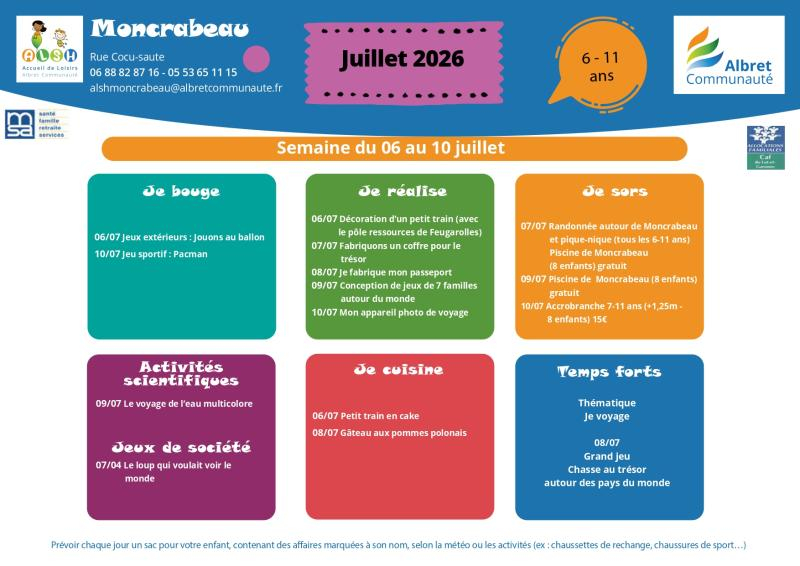 ALSH moncrabeau planning vacances 6 10 juillet 6 11 ans