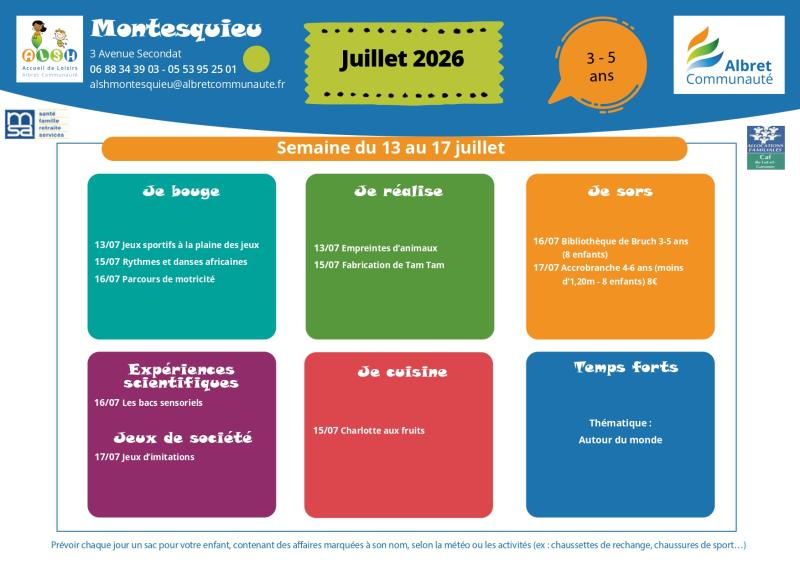 ALSH montesquieu planning vacances 13 17 juillet 3 5 ans