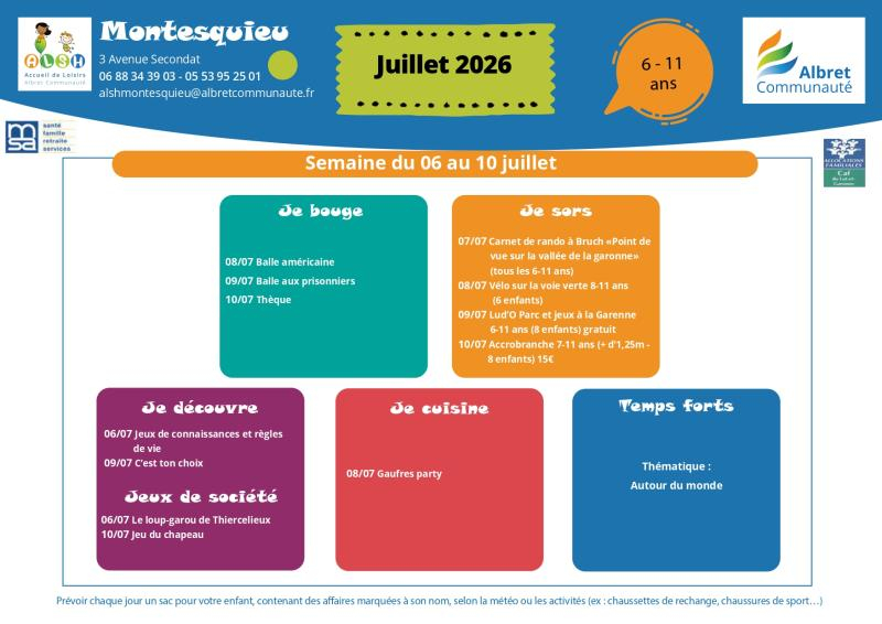 ALSH montesquieu planning vacances 6 10 juillet 6 11 ans