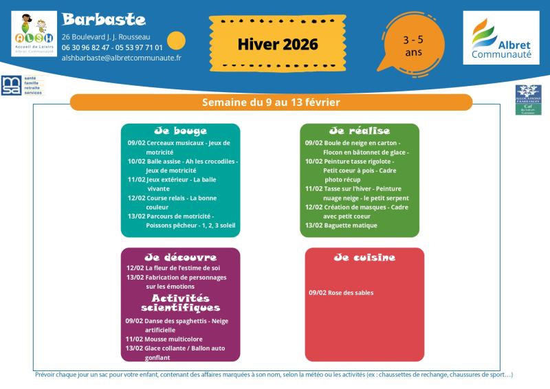 ALSH BARBASTE programme 3 5 ans 9 13 fevrier vacances hiver 20260107 IMAGE