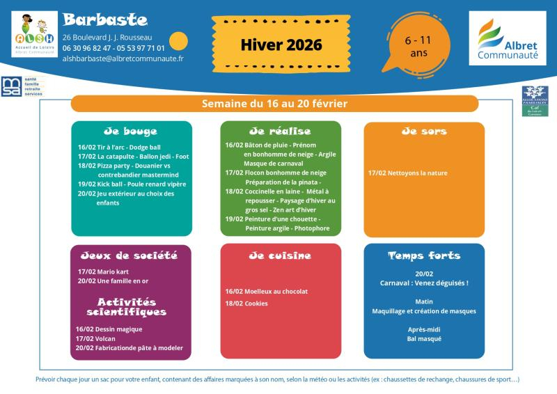 ALSH BARBASTE programme 6 11 ans 16 20 fevrier vacances hiver 20260107 IMAGE