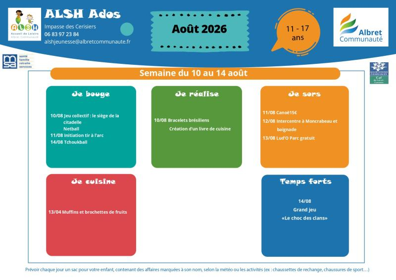 ALSH ados planning vacances 10 14 aout 11 17 ans