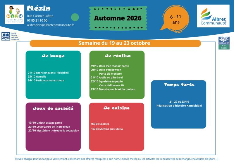 ALSH mezin planning vacances 19 23 octobre 6 11 ans