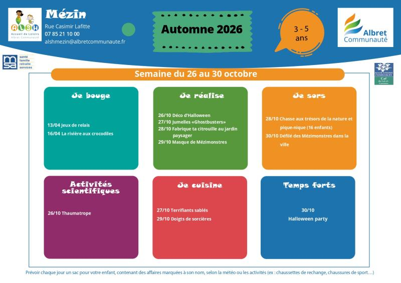 ALSH mezin planning vacances 26 30 octobre 3 5 ans