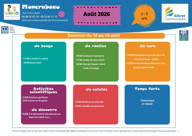 ALSH moncrabeau planning vacances 10 14 aout 3 5 ans