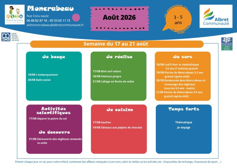 ALSH moncrabeau planning vacances 17 21 aout 3 5 ans