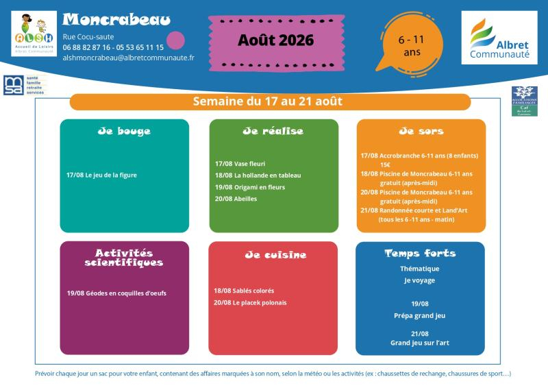 ALSH moncrabeau planning vacances 17 21 aout 6 11 ans