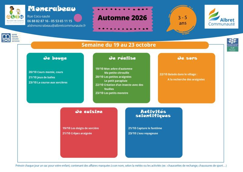 ALSH moncrabeau planning vacances 19 23 octobre 3 5 ans