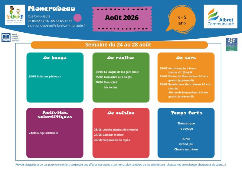 ALSH moncrabeau planning vacances 24 28 aout 3 5 ans
