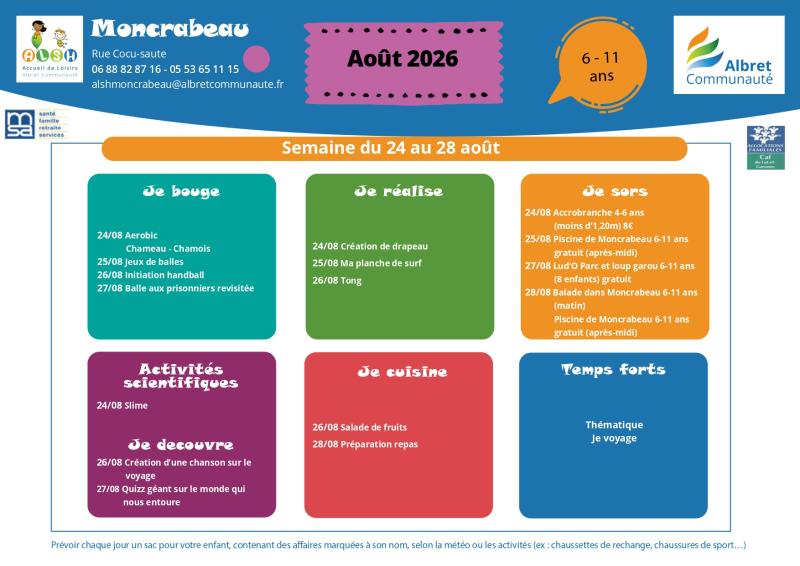 ALSH moncrabeau planning vacances 24 28 aout 6 11 ans