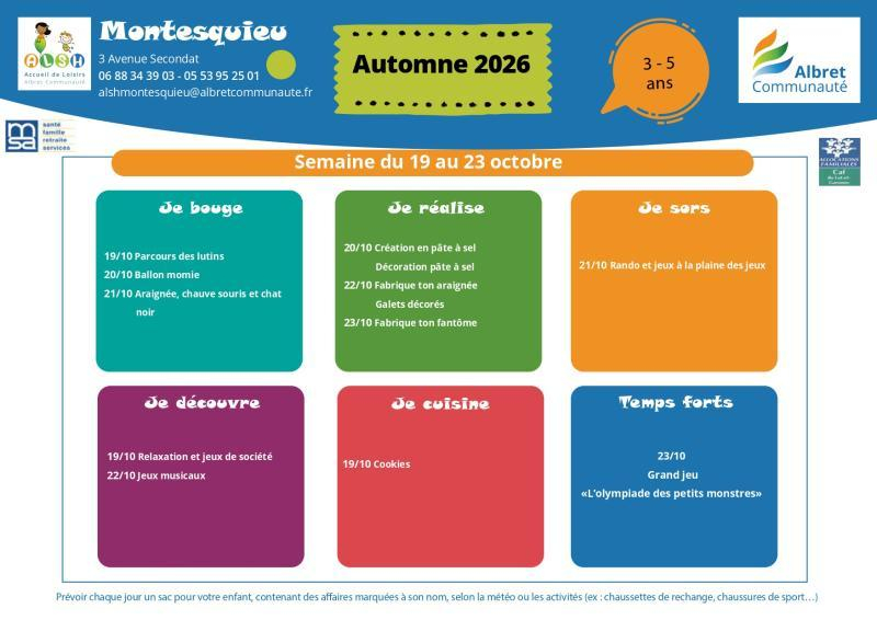 ALSH montesquieu planning vacances 19 23 octobre 3 5 ans